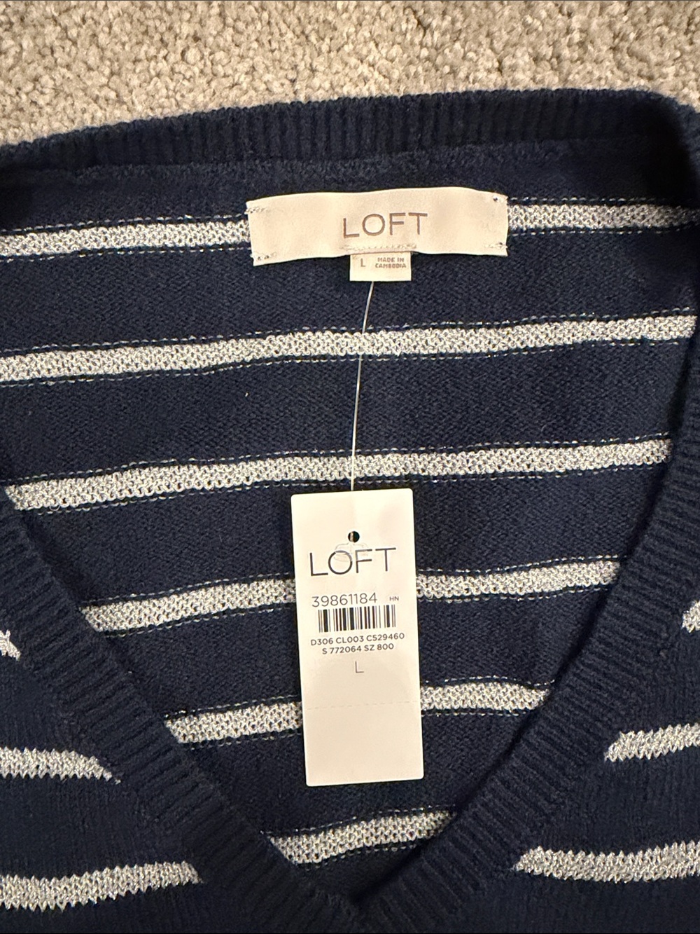 LOFT V-neck sequin striped sweater - Picture 3 of 5